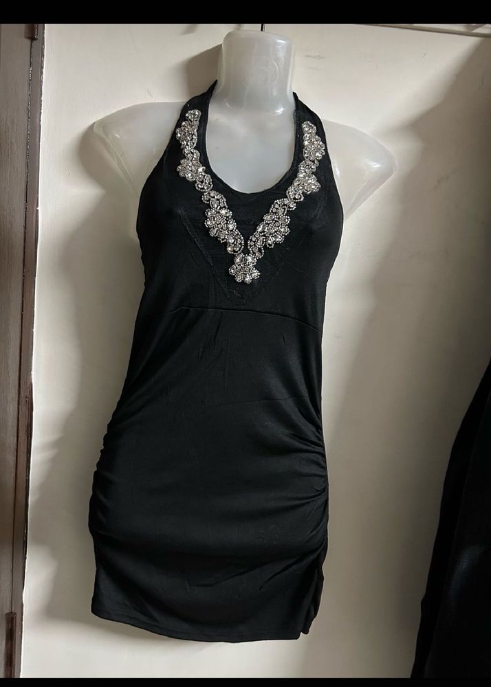 Sparkling Black Halter Neck Dress