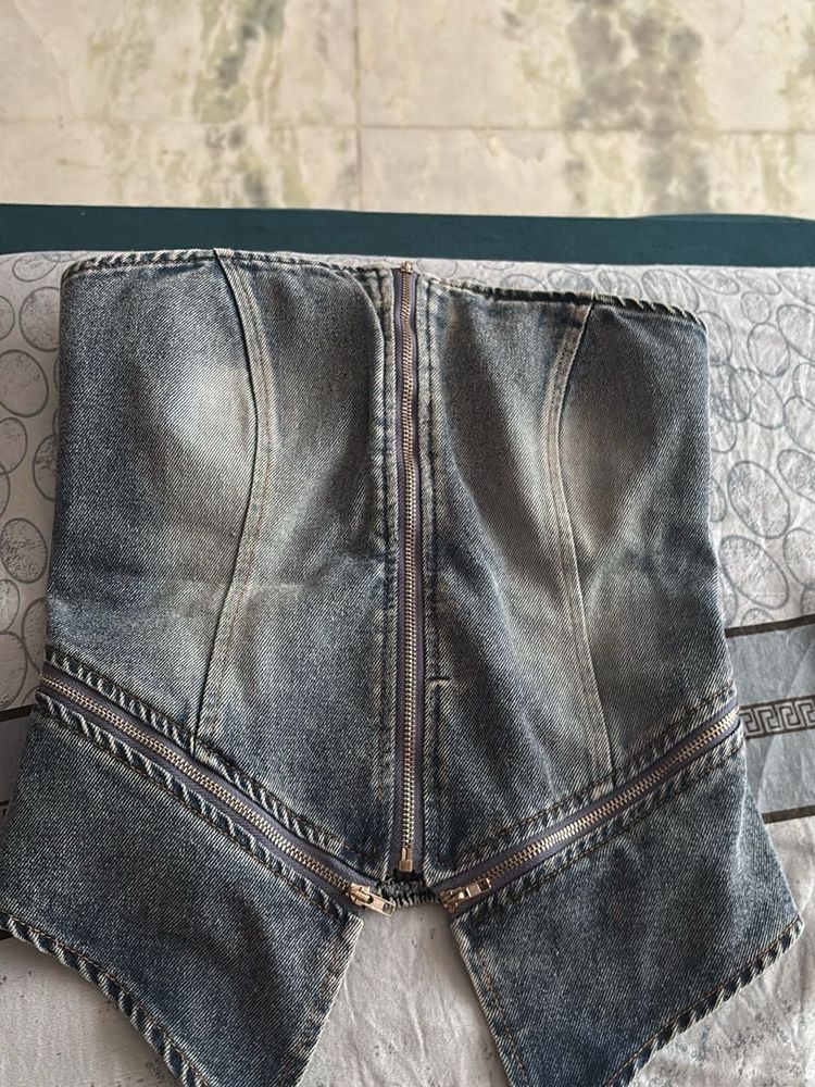 Denim Corset Top with Zippers