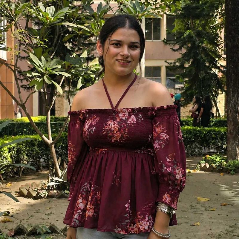 Maroon Floral Off-Shoulder Smocked Top