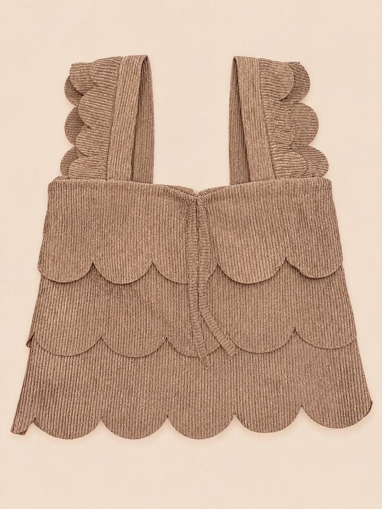 Chic dark Brown Scalloped Padded Crop Top