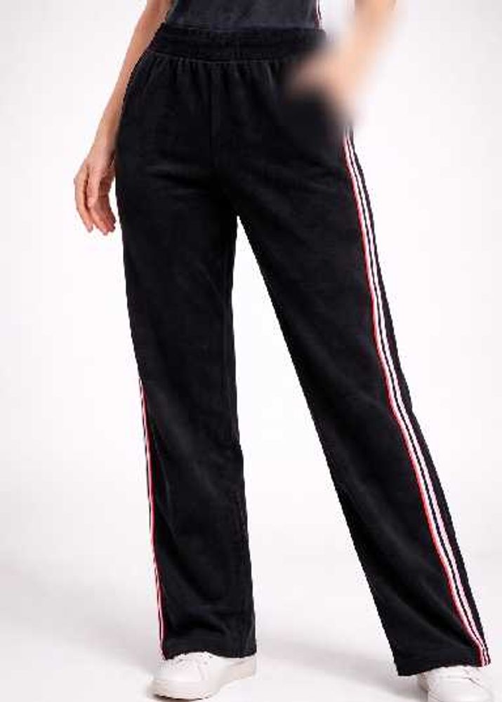 Velour Track Pants with Striped Detail
