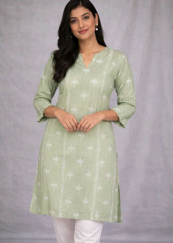 Light Green Kurta with White Print..