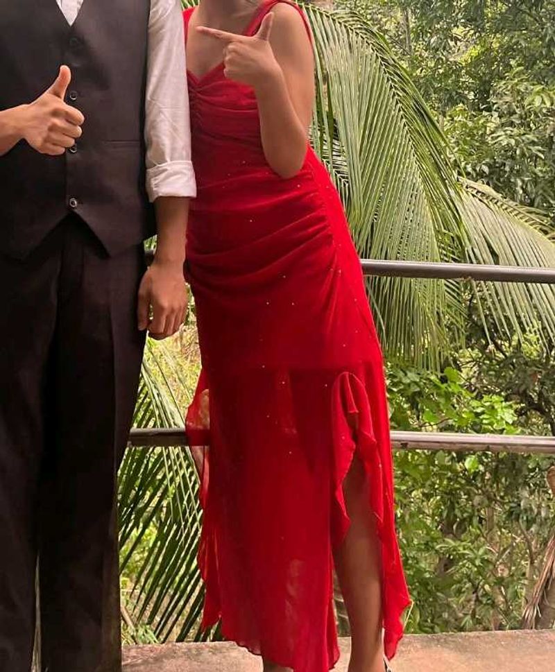 Red ruffle dress