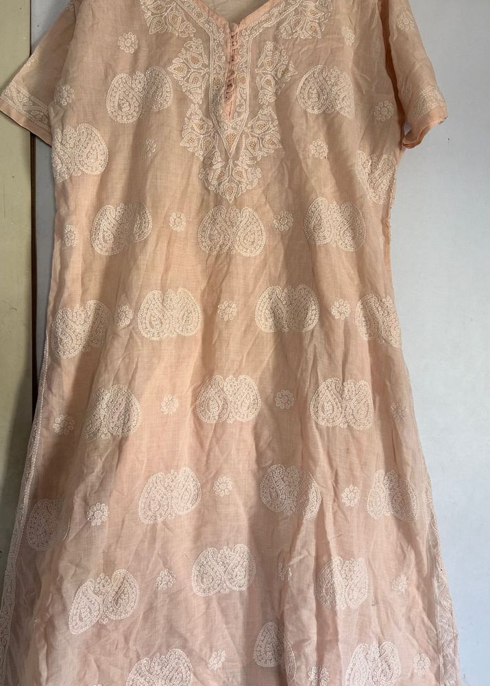 Peach Lucknowi Kurta