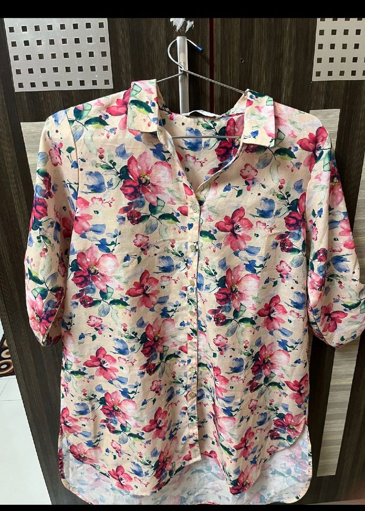Branded Floral High Low Shirt Top