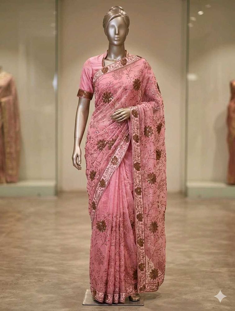 Stunning Pink embellished sequence Saree