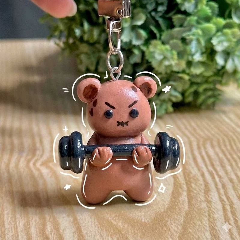 Cute Gym Bear clay Keychain