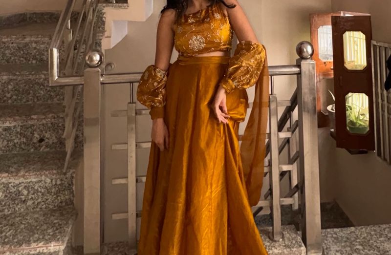 Elegant Brown Embroidered Lehenga Choli Set