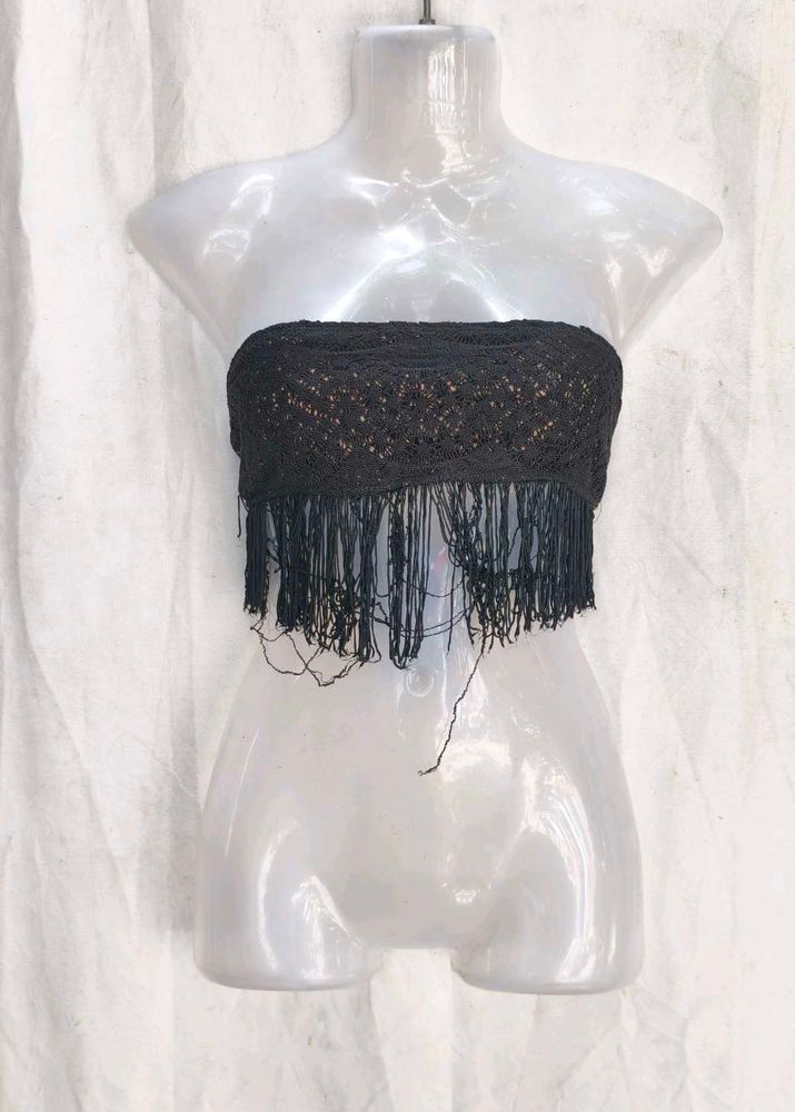 I. Black Lace Fringe Tube Top
