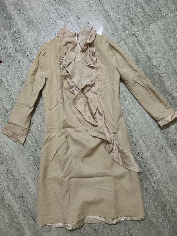 Elegant Beige Ruffle Dress