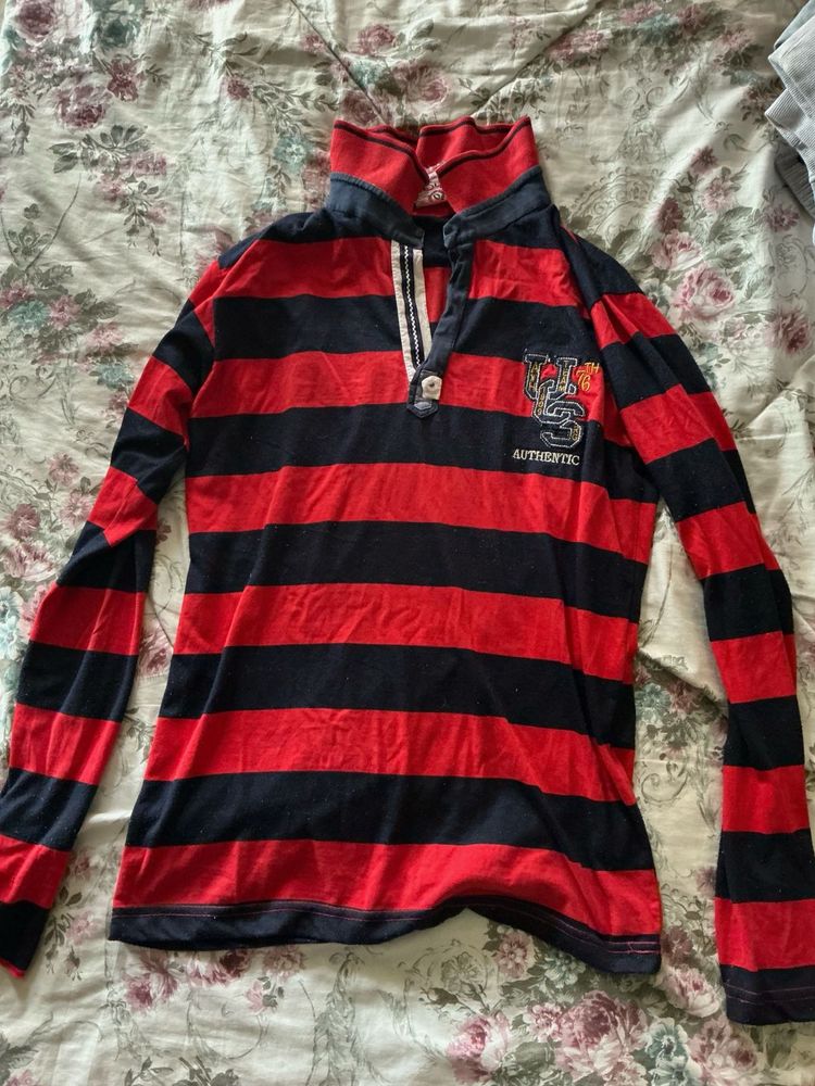 Red &amp; Blue Striped Long Sleeve Top