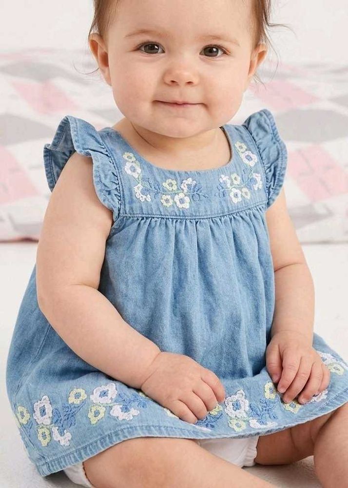 Cute Embroidered Denim Dress for 9 mnths baby