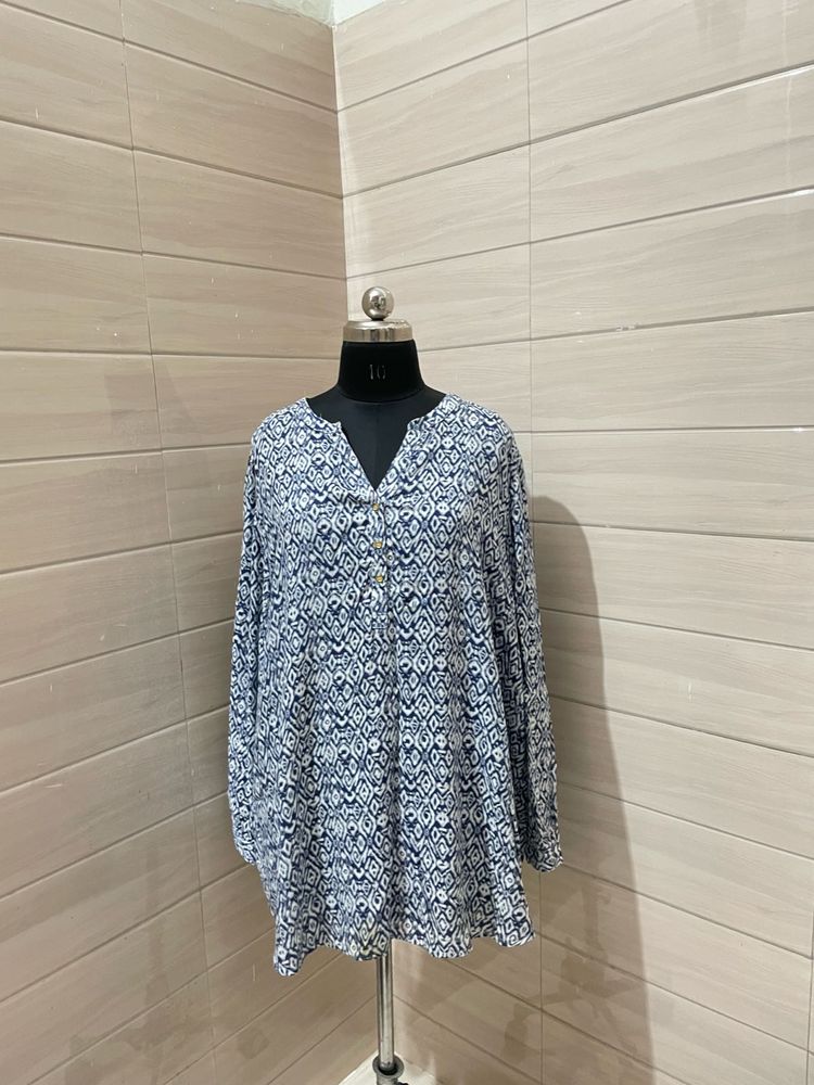 3xl Oversized Stylish Blue &amp; White Printed Kurta