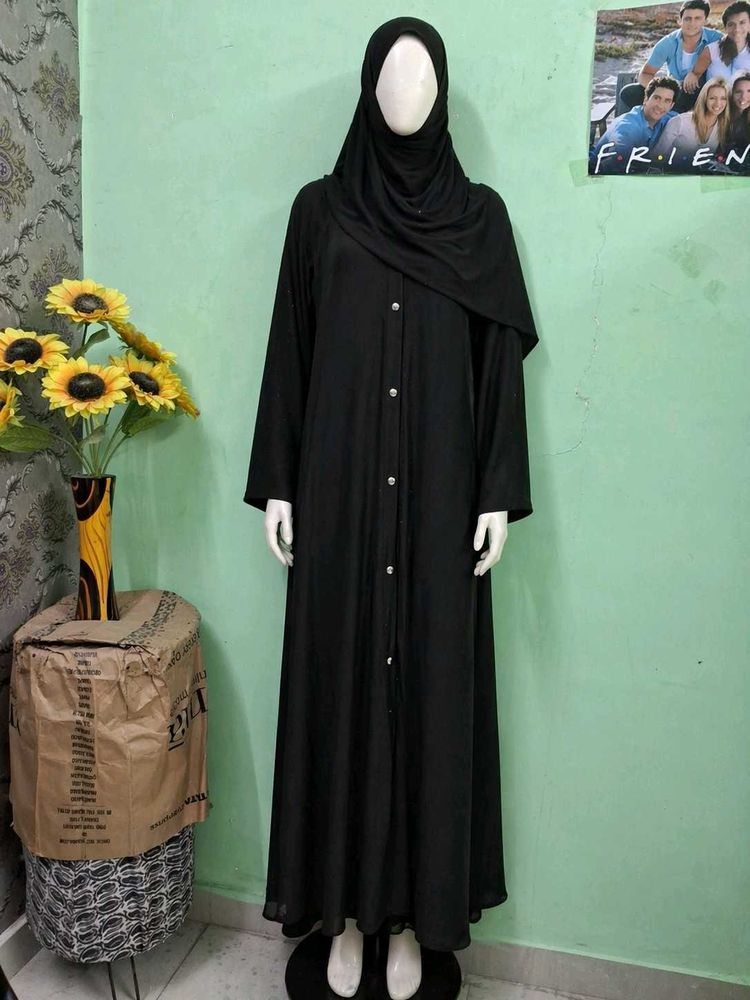 Elegant Black Abaya with Hijab of 3