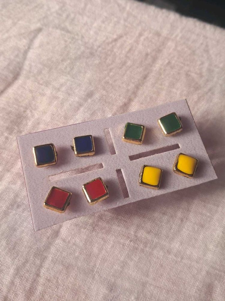 Colorful Square Stud Earrings Set