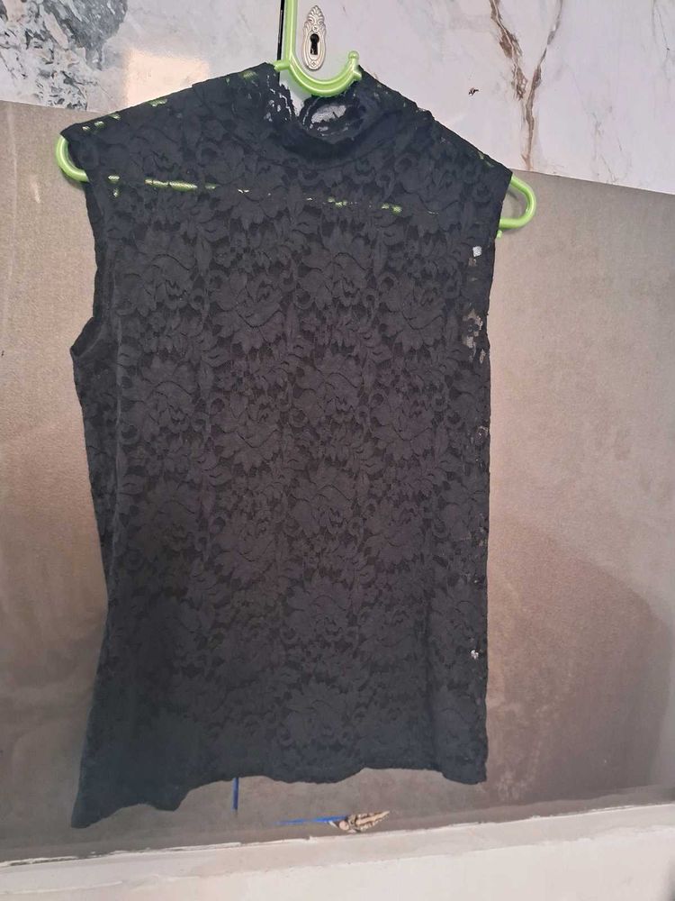 Elegant Black Lace Mock Neck Top