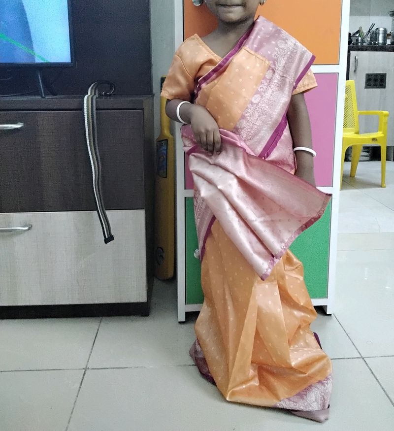 Kids Saree - Peach &amp; Pink