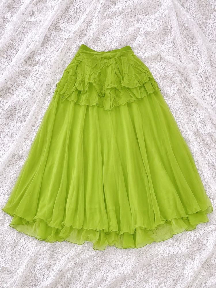 Chic Ruffled Lime Green Maxi Skirt