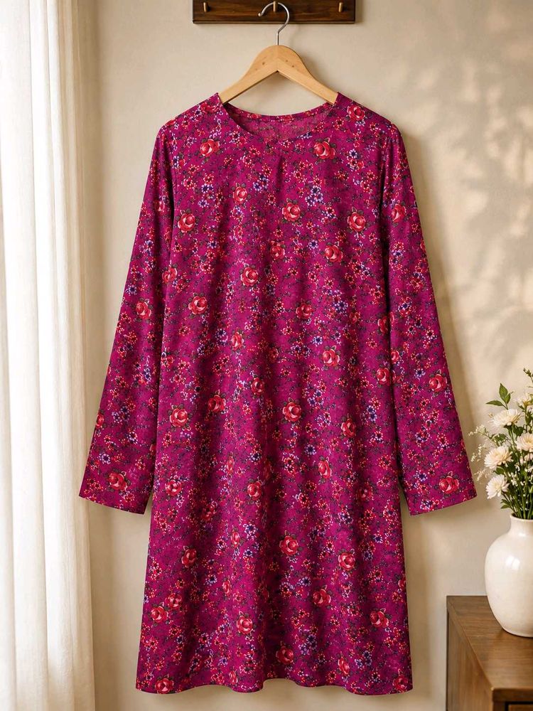Floral Print Magenta Kurta