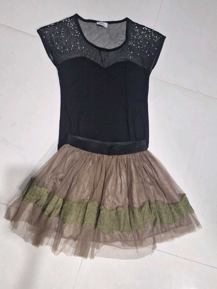 Sparkly Black Mesh Top with Tulle Skirt