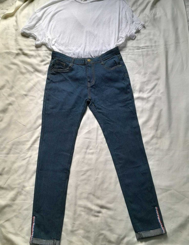 Blue Mid Waist Slim Jeans