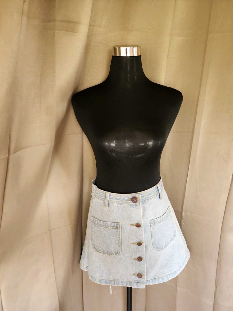 Light Wash Denim Button-Front Skirt