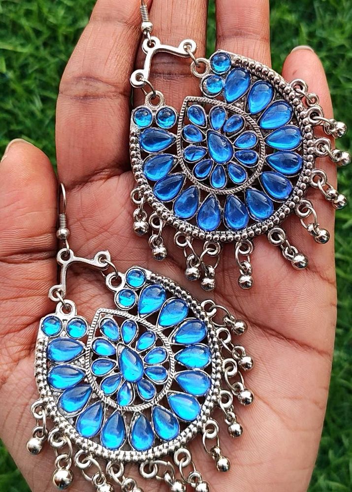 Boho Blue Stone Chandelier Earrings