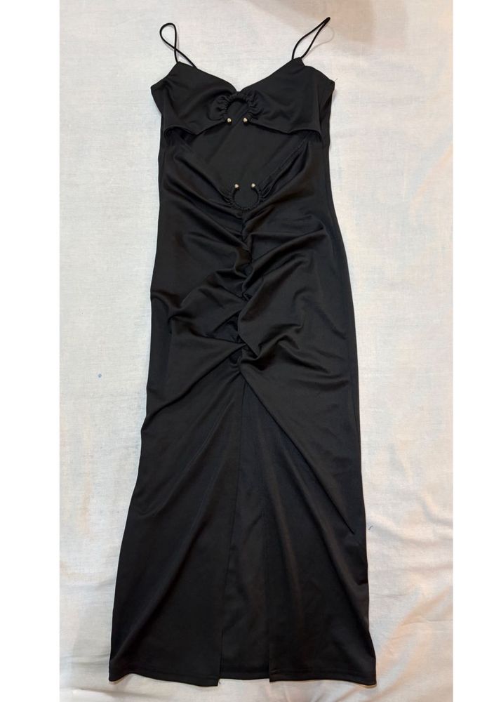 Elegant Ruched Black Maxi Dress