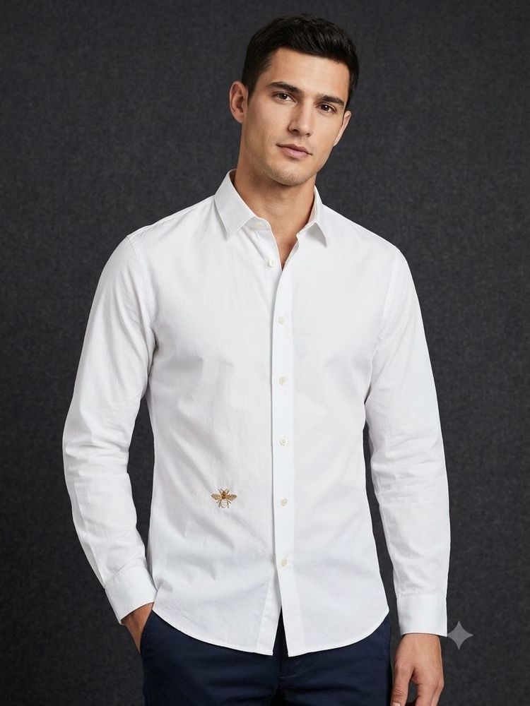 Men's White Embroidered Bee Shirt