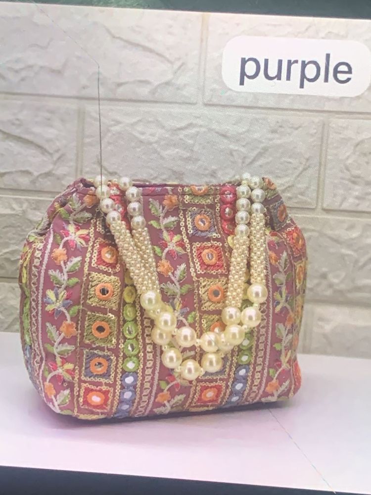 Embroidered Potli Bag with Pearls