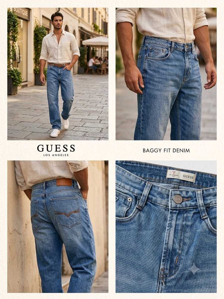GUESS Premium Mens Baggy Fit Denim Jea