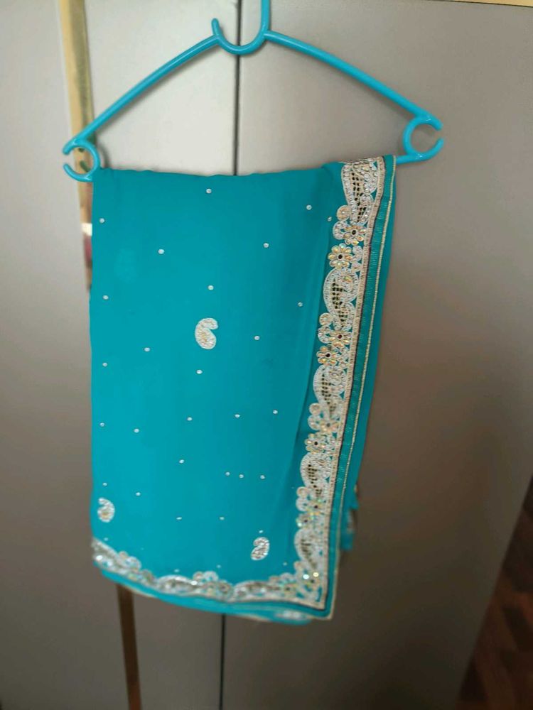 Sea Green Blue Shade Saree