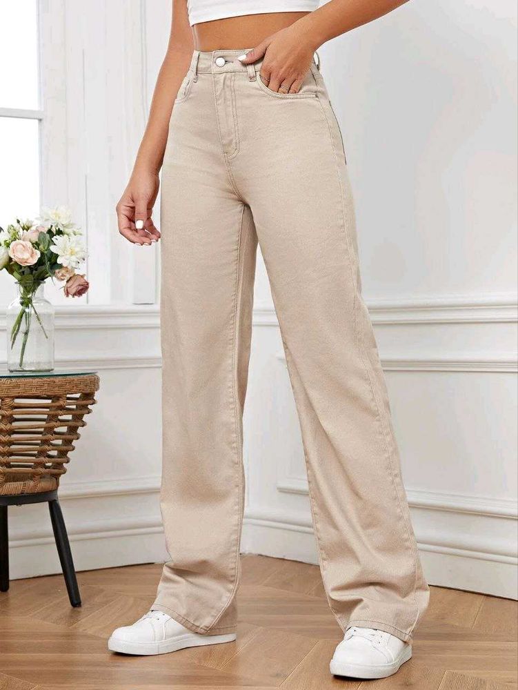 Beige Wide Leg Jeans