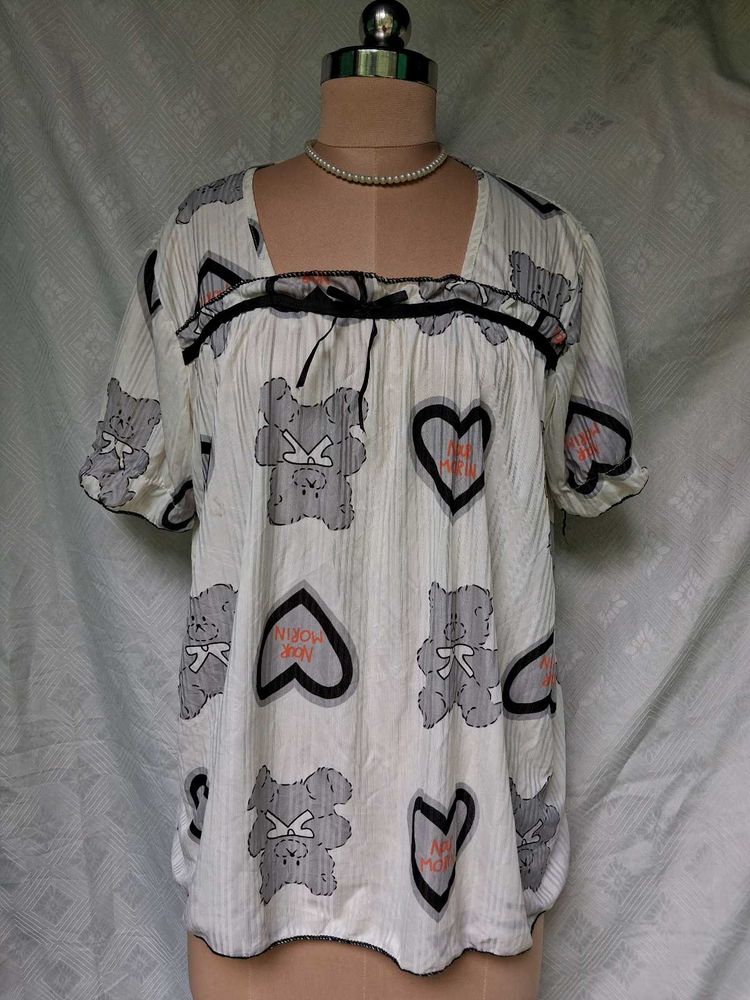 Cute Teddy Bear Print Blouse