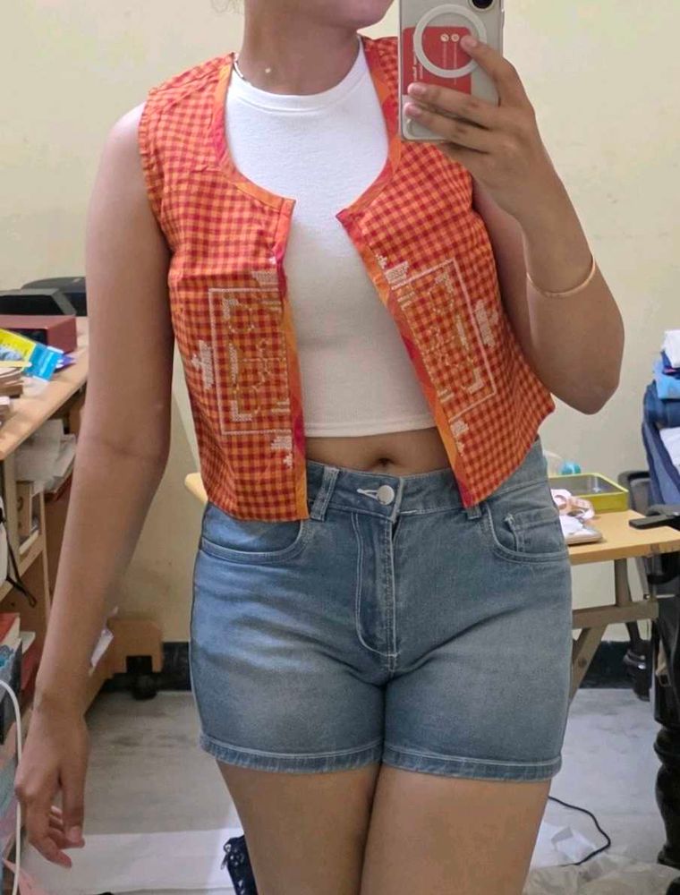 Boho Checkered Sleeveless top waistcoat