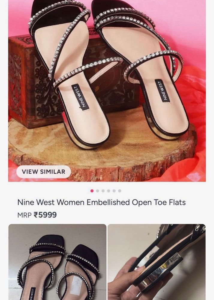 Nine West Embellished Open Toe Flats