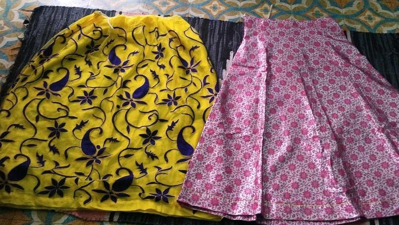 Vibrant Ethnic Skirts - Yellow &amp; Pink Floral