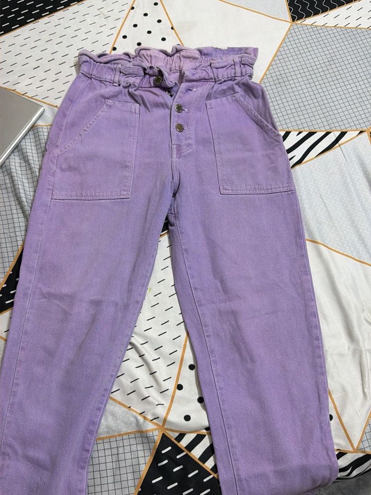 Lavender Paperbag Waist Jeans