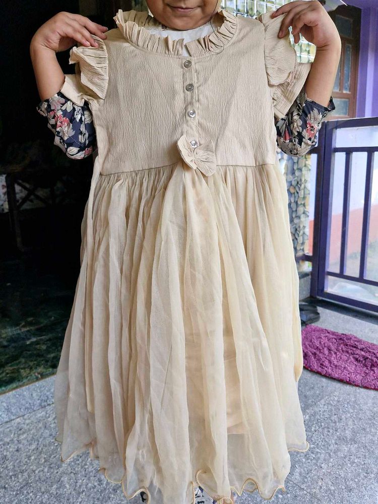Cute Baby Girl's Beige Dress