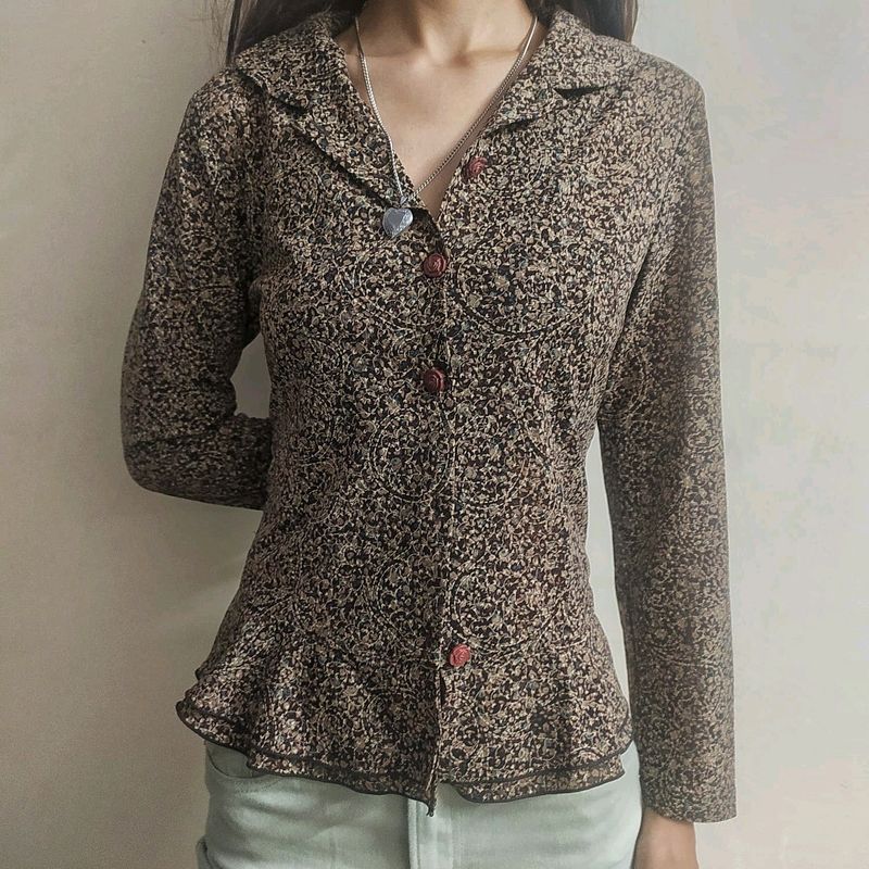 whimsical green brown floral aesthetic shirt