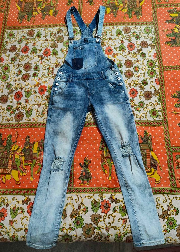 Blue Ripped Denim Overalls