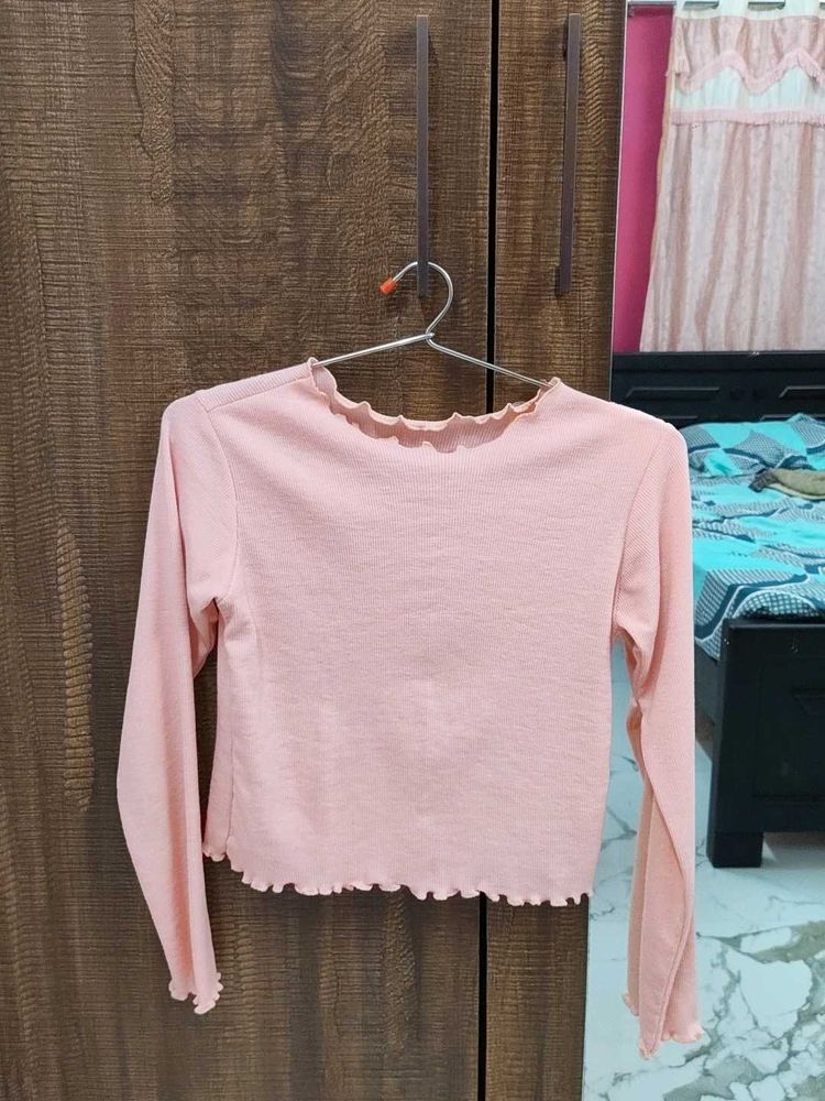 Pink Lettuce Hem Long Sleeve Top