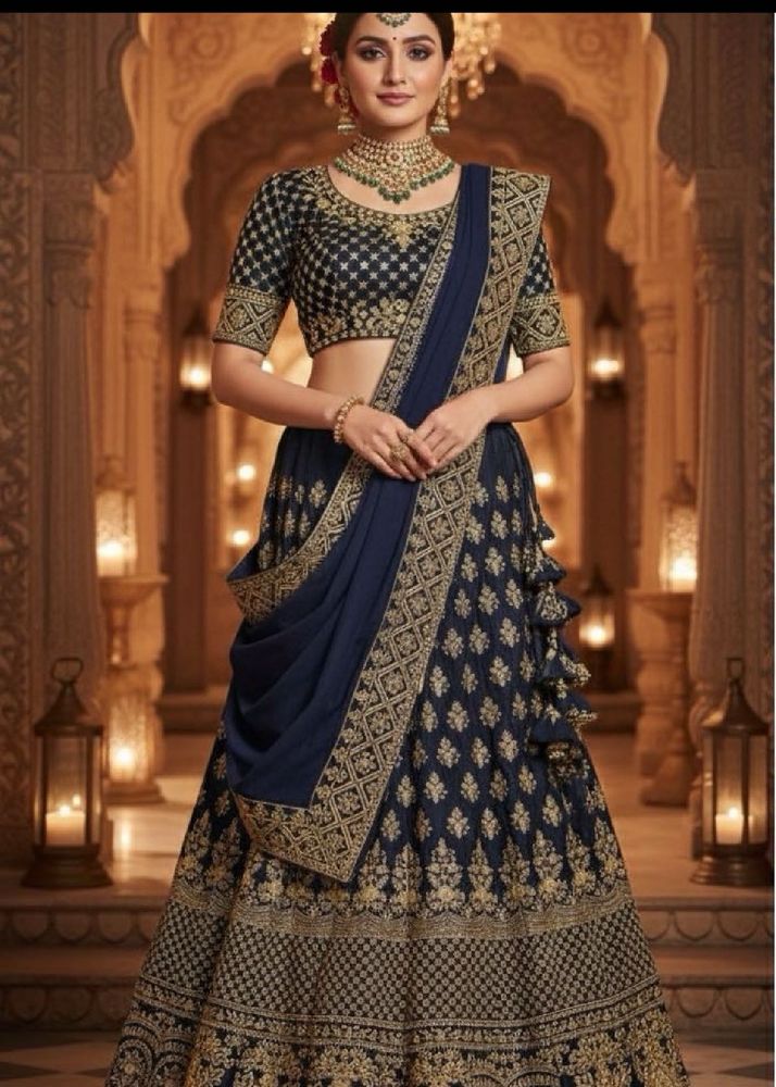 Exquisite Navy Blue Embroidered Lehenga Choli