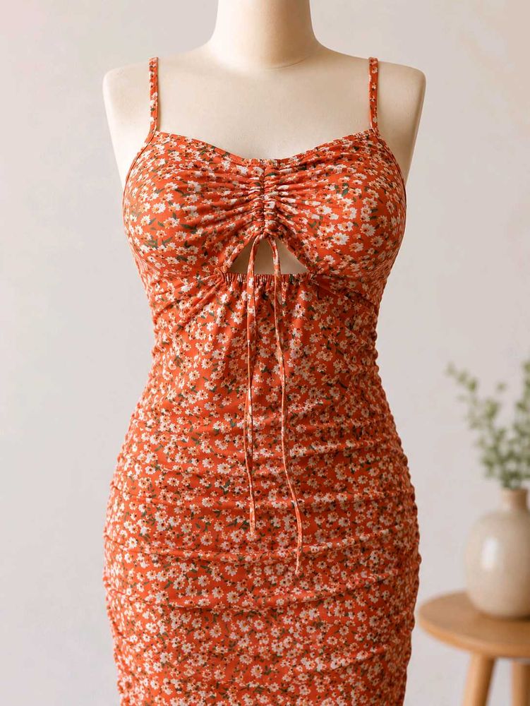 Ruched Floral Mini Dress