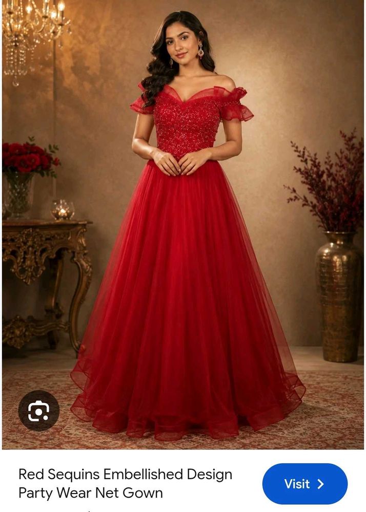 Stunning Red Sequins Embellished Gown
