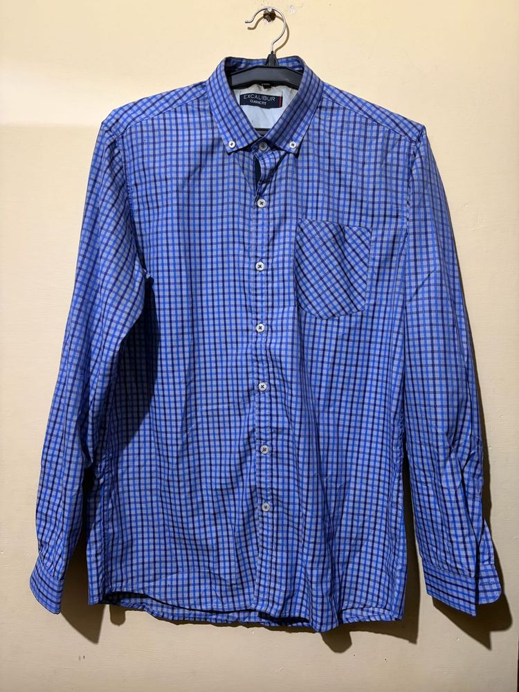 Men's Blue Checkered Button-Down Shirt
