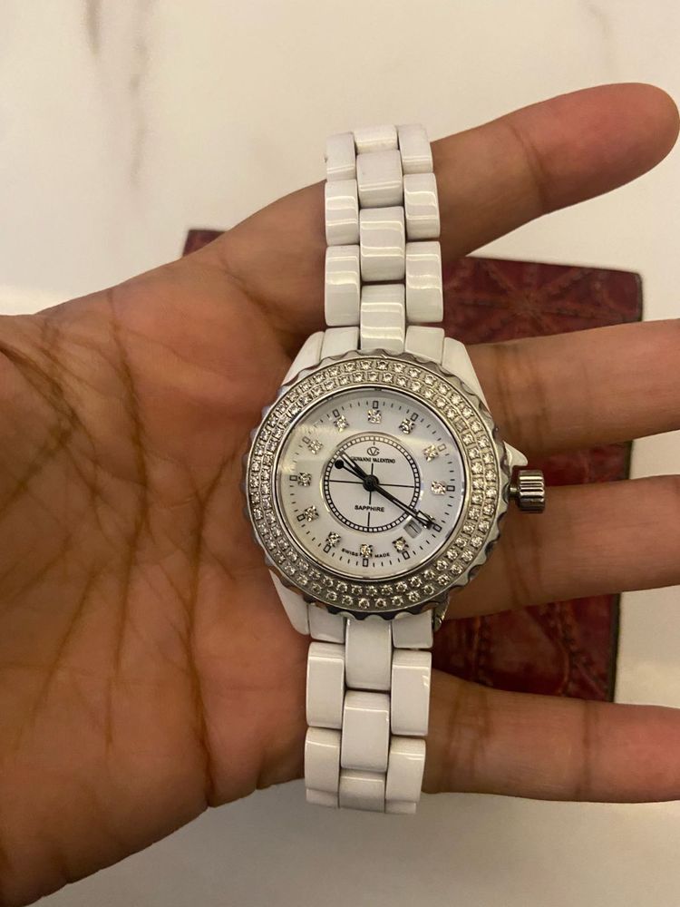 giovanni valentino Chic White Ceramic Diamond Watc