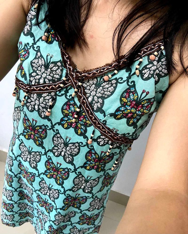 Boho Butterfly Print Mini Dress