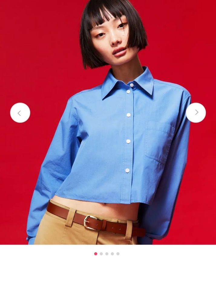 Blue Cropped Button-Up Shirt