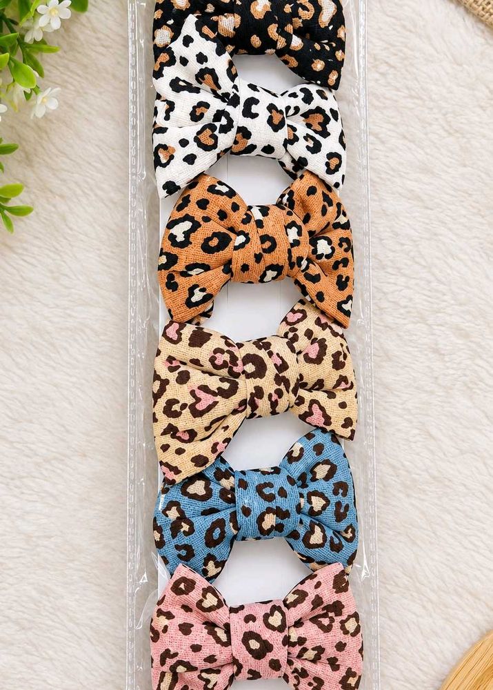 Leopard Print Bow Hair Clips Set